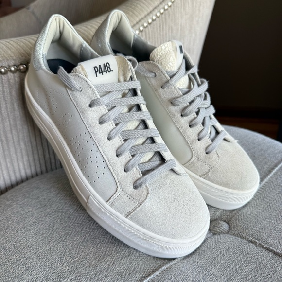 P448 Thea Sneaker in Coyote-White w/silver accents